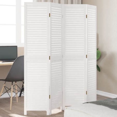 vidaXL Biombo separador de 4 paneles madera maciza Paulownia blanco