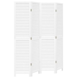vidaXL Biombo separador de 4 paneles madera maciza Paulownia blanco