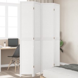 vidaXL Biombo separador de 4 paneles madera maciza Paulownia blanco