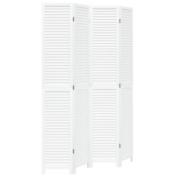 vidaXL Biombo separador de 4 paneles madera maciza Paulownia blanco