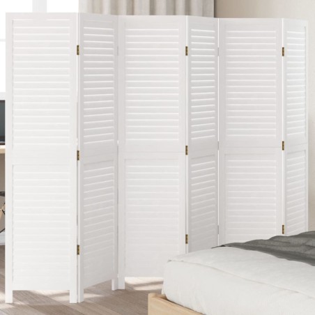 vidaXL Biombo separador de 6 paneles madera maciza Paulownia blanco