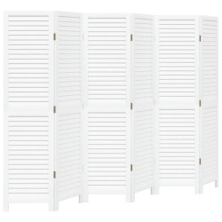 vidaXL Biombo separador de 6 paneles madera maciza Paulownia blanco