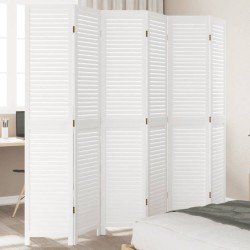 vidaXL Biombo separador de 6 paneles madera maciza Paulownia blanco
