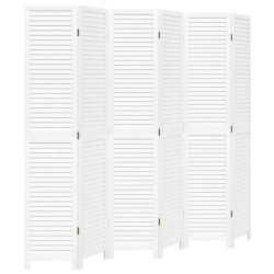 vidaXL Biombo separador de 6 paneles madera maciza Paulownia blanco