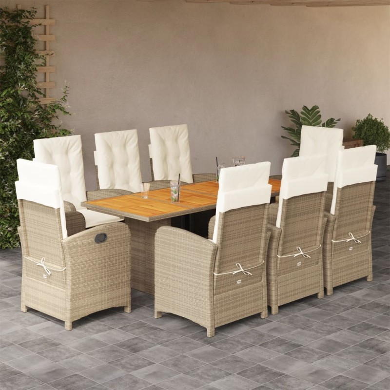 vidaXL Set comedor de jardín 9 pzas con cojines ratán sintético beige vidaXL Set comedor de jardín 9 pzas con cojines ratán sintético beige