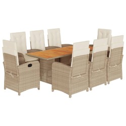 vidaXL Set comedor de jardín 9 pzas con cojines ratán sintético beige