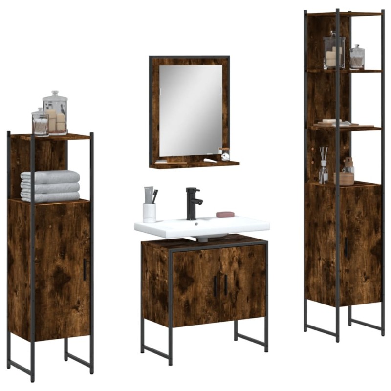 vidaXL Set de muebles de baño 4 piezas madera contrachapada roble humo vidaXL Set de muebles de baño 4 piezas madera contrachapada roble humo