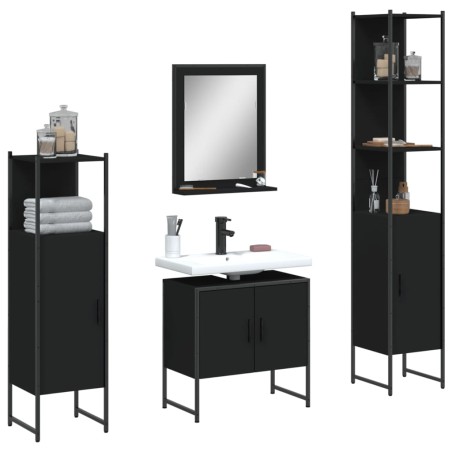 vidaXL Juego de muebles de baño 4 piezas madera de ingeniería negro