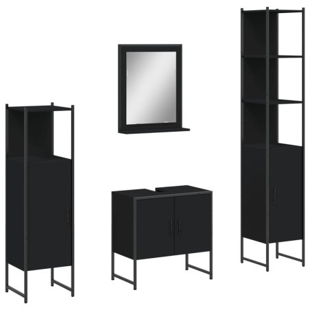 vidaXL Juego de muebles de baño 4 piezas madera de ingeniería negro