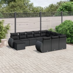 vidaXL Set de sofás de jardín 11 pzas y cojines ratán sintético negro