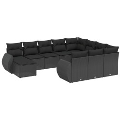 vidaXL Set de sofás de jardín 11 pzas y cojines ratán sintético negro