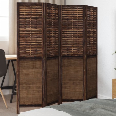 vidaXL Biombo separador de 4 paneles madera paulownia marrón oscuro