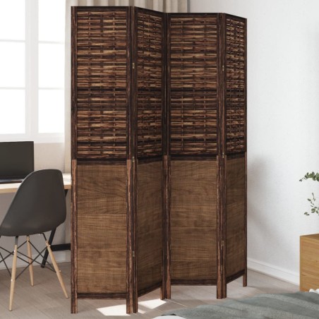 vidaXL Biombo separador de 4 paneles madera paulownia marrón oscuro