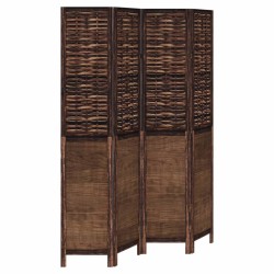 vidaXL Biombo separador de 4 paneles madera paulownia marrón oscuro