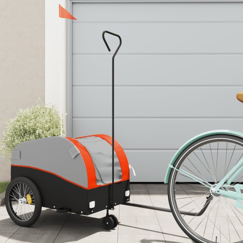vidaXL Remolque para bicicleta hierro negro y naranja 30 kg vidaXL Remolque para bicicleta hierro negro y naranja 30 kg
