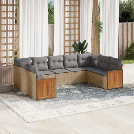 vidaXL Set de sofás de jardín 9 pzas con cojines ratán sintético beige