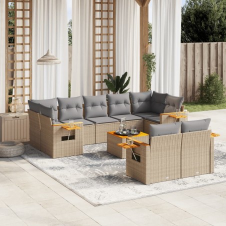 vidaXL Juego de sofás jardín con cojines beige 10 pzas ratán sintético