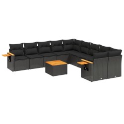vidaXL Set de sofás de jardín 11 pzas y cojines ratán sintético negro