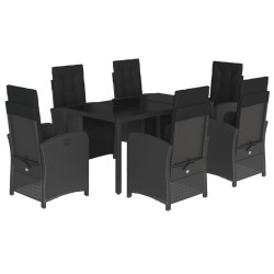 vidaXL Set de comedor de jardín 7 pzas y cojines ratán sintético negro