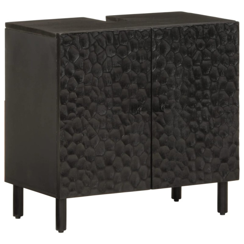 vidaXL Armario de lavabo de baño madera maciza mango negro 62x33x58 cm vidaXL Armario de lavabo de baño madera maciza mango negro 62x33x58 cm