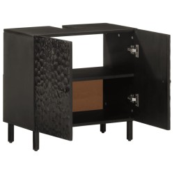 vidaXL Armario de lavabo de baño madera maciza mango negro 62x33x58 cm