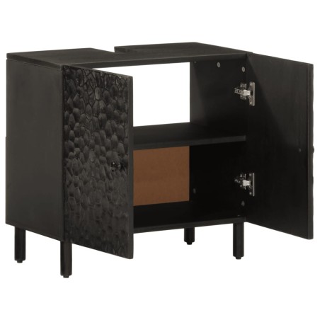 vidaXL Armario de lavabo de baño madera maciza mango negro 62x33x58 cm