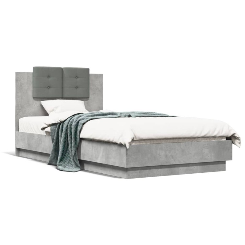 vidaXL Estructura de cama cabecero luces LED gris hormigón 90x190 cm vidaXL Estructura de cama cabecero luces LED gris hormigón 90x190 cm