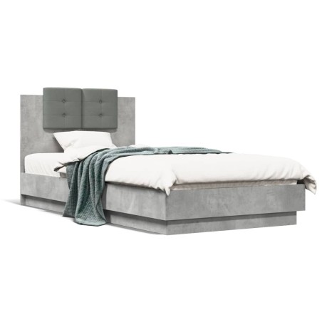 vidaXL Estructura de cama cabecero luces LED gris hormigón 90x190 cm