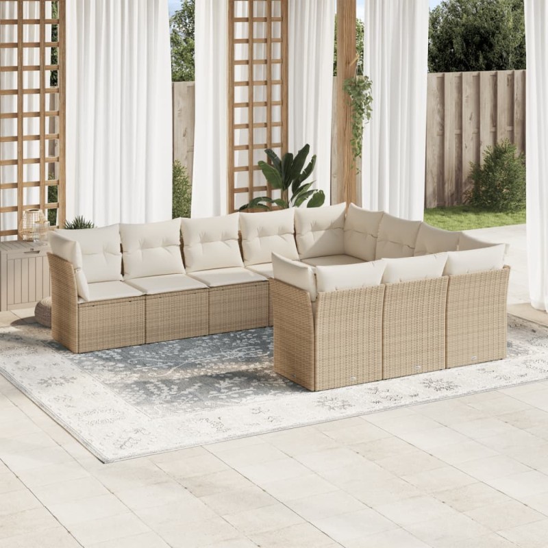 vidaXL Juego de sofás jardín con cojines beige 10 pzas ratán sintético vidaXL Juego de sofás jardín con cojines beige 10 pzas ratán sintético