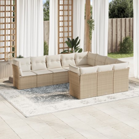 vidaXL Juego de sofás jardín con cojines beige 10 pzas ratán sintético