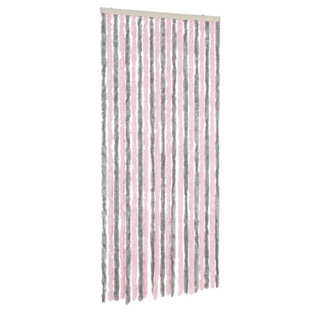vidaXL Cortina antimoscas chenilla gris plateado y rosa 100x220 cm