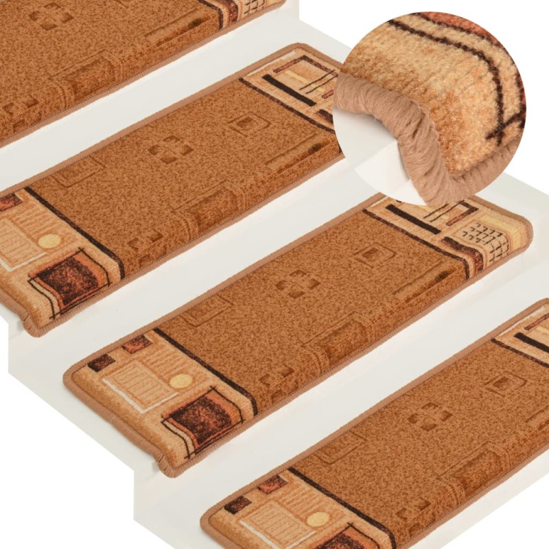 vidaXL Alfombrilla autoadhesiva de escalera 15 uds beige 65x21x4 cm vidaXL Alfombrilla autoadhesiva de escalera 15 uds beige 65x21x4 cm