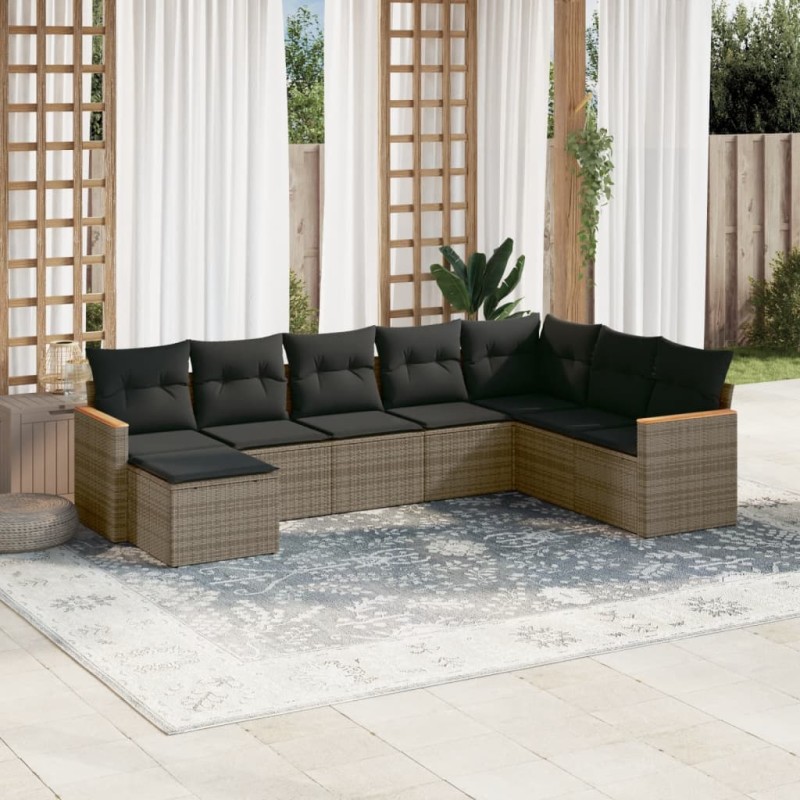 vidaXL Set de sofás de jardín 8 pzas y cojines ratán sintético gris vidaXL Set de sofás de jardín 8 pzas y cojines ratán sintético gris