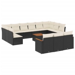 vidaXL Set sofás de jardín 14 pzas con cojines ratán sintético negro
