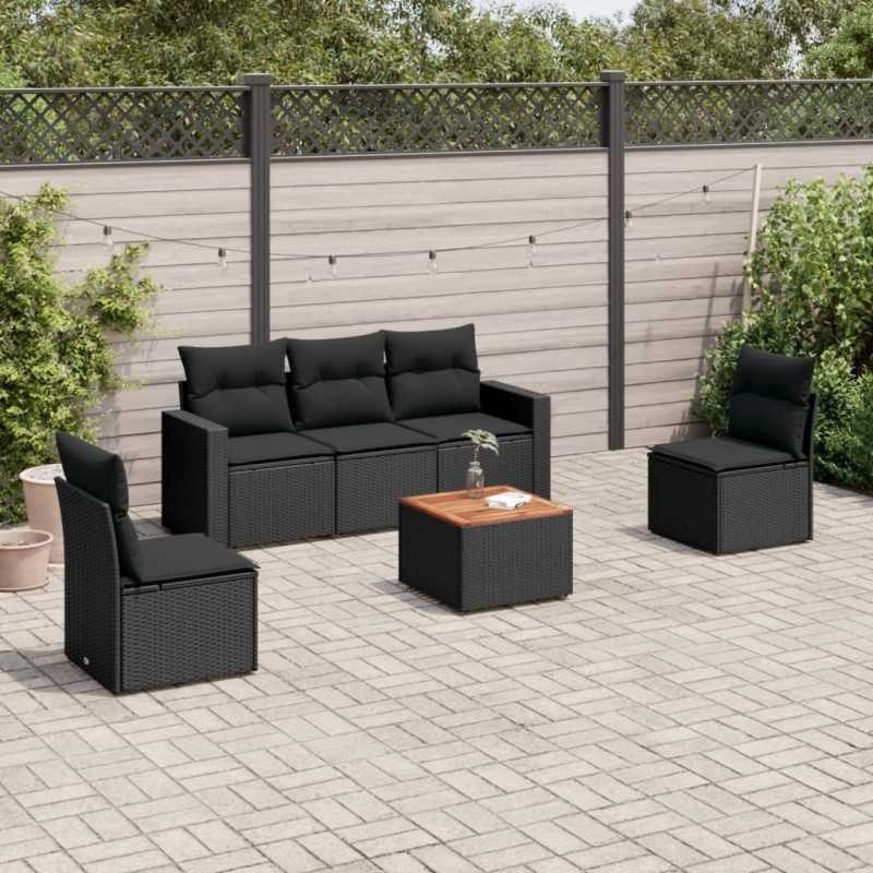 vidaXL Set de sofás de jardín 6 piezas y cojines ratán sintético negro vidaXL Set de sofás de jardín 6 piezas y cojines ratán sintético negro