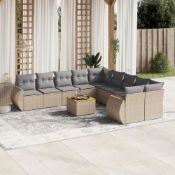 vidaXL Set de sofás de jardín 11pzas con cojines ratán sintético beige