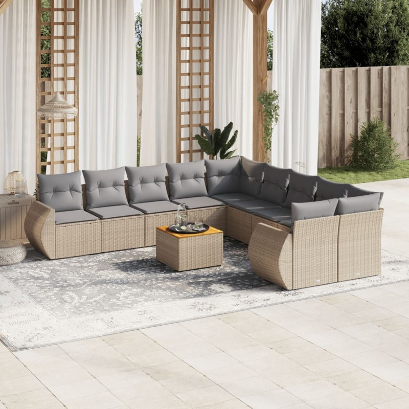 vidaXL Set de sofás de jardín 11pzas con cojines ratán sintético beige vidaXL Set de sofás de jardín 11pzas con cojines ratán sintético beige