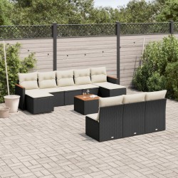 vidaXL Set de sofás de jardín 11 pzas y cojines ratán sintético negro