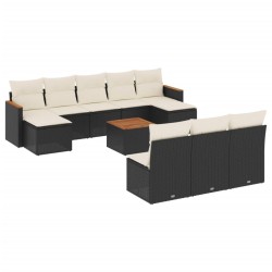 vidaXL Set de sofás de jardín 11 pzas y cojines ratán sintético negro