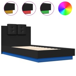 vidaXL Estructura de cama con cabecero y luces LED negro 90x190 cm