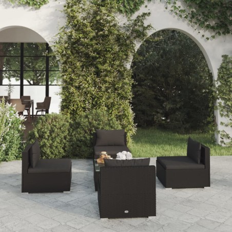 vidaXL Set de sofás de jardín 5 piezas y cojines ratán sintético negro