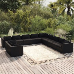 vidaXL Set muebles de jardín 11 pzas y cojines ratán sintético negro