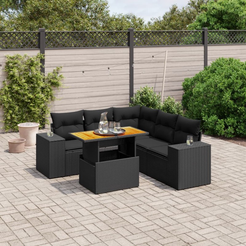 vidaXL Set de sofás de jardín 6 piezas y cojines ratán sintético negro vidaXL Set de sofás de jardín 6 piezas y cojines ratán sintético negro