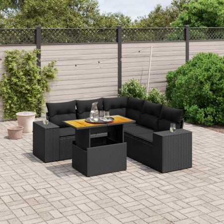 vidaXL Set de sofás de jardín 6 piezas y cojines ratán sintético negro