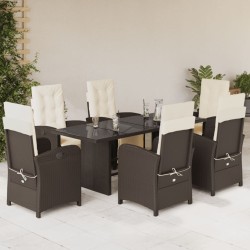 vidaXL Set comedor de jardín 7 pzas con cojines ratán sintético marrón