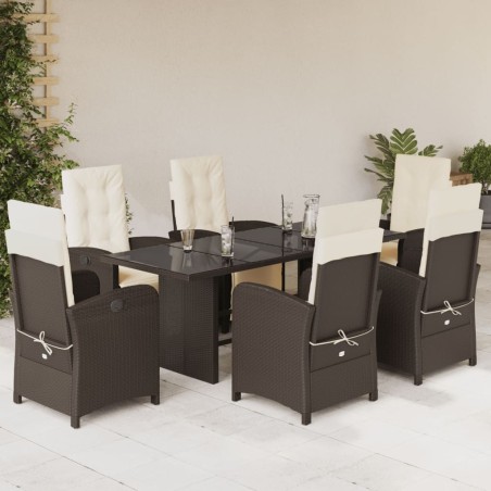 vidaXL Set comedor de jardín 7 pzas con cojines ratán sintético marrón