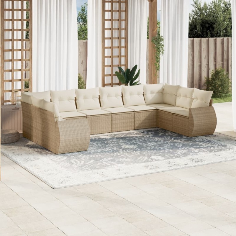 vidaXL Juego de sofás jardín con cojines beige 10 pzas ratán sintético vidaXL Juego de sofás jardín con cojines beige 10 pzas ratán sintético