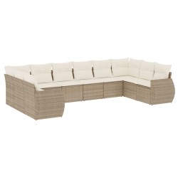 vidaXL Juego de sofás jardín con cojines beige 10 pzas ratán sintético