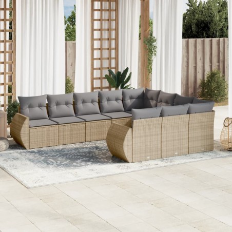 vidaXL Juego de sofás jardín con cojines beige 10 pzas ratán sintético