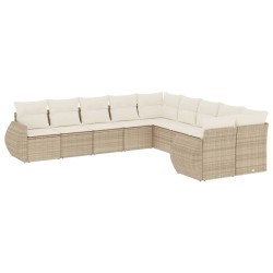 vidaXL Juego de sofás jardín con cojines beige 10 pzas ratán sintético